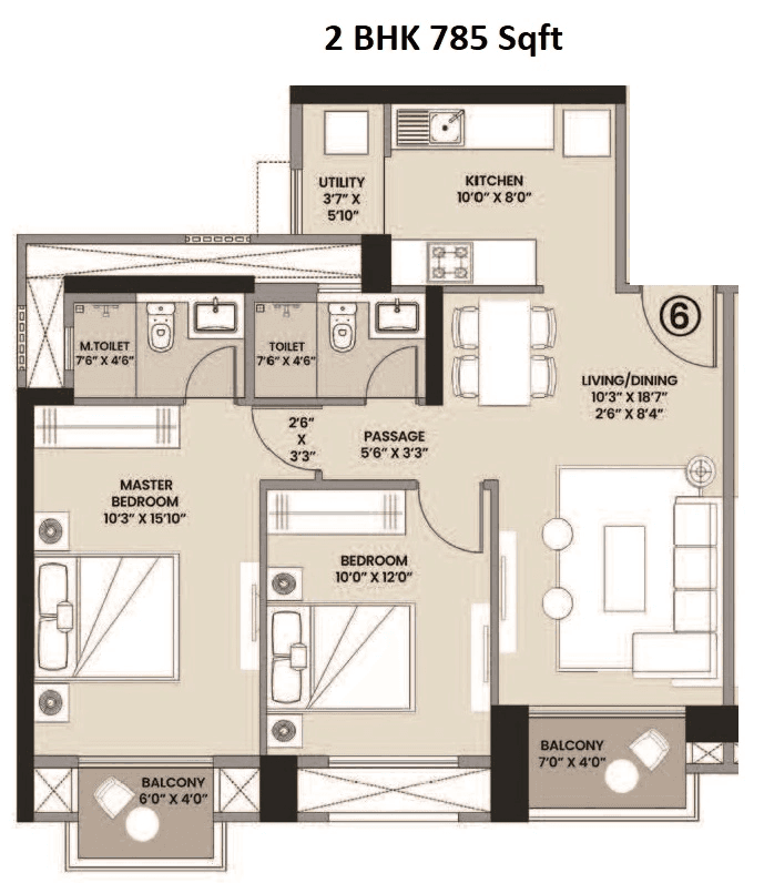 Hiranandani The Arena Unit plan - 785 sq.ft.