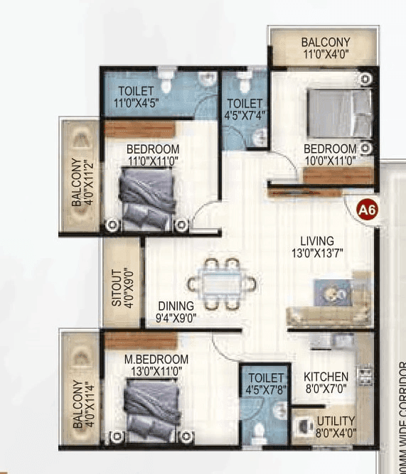 Vaishno Ambaram Unit plan - 1094 sq.ft.