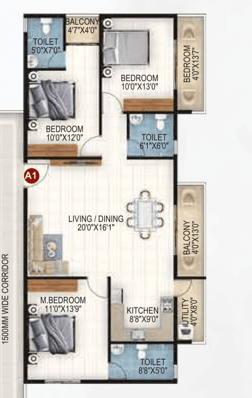 Vaishno Ambaram Unit plan - 1152 sq.ft.