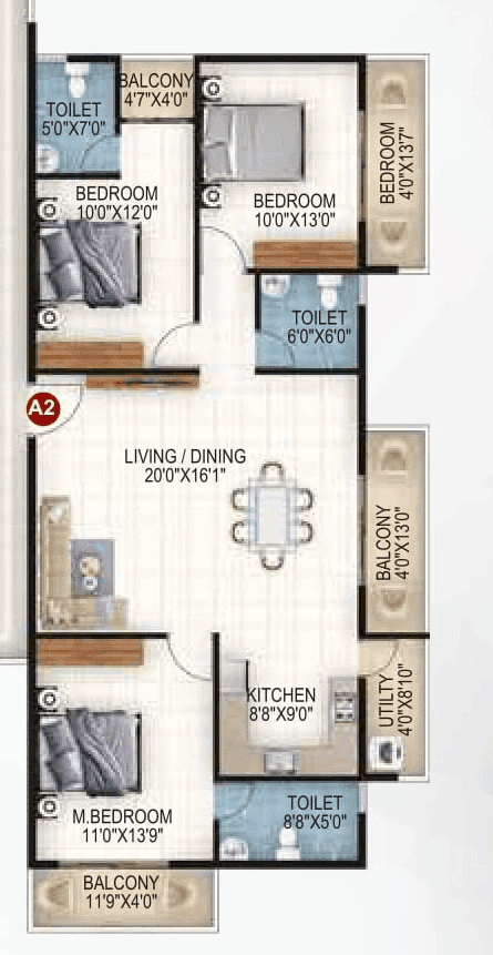 Vaishno Ambaram Unit plan - 1191 sq.ft.