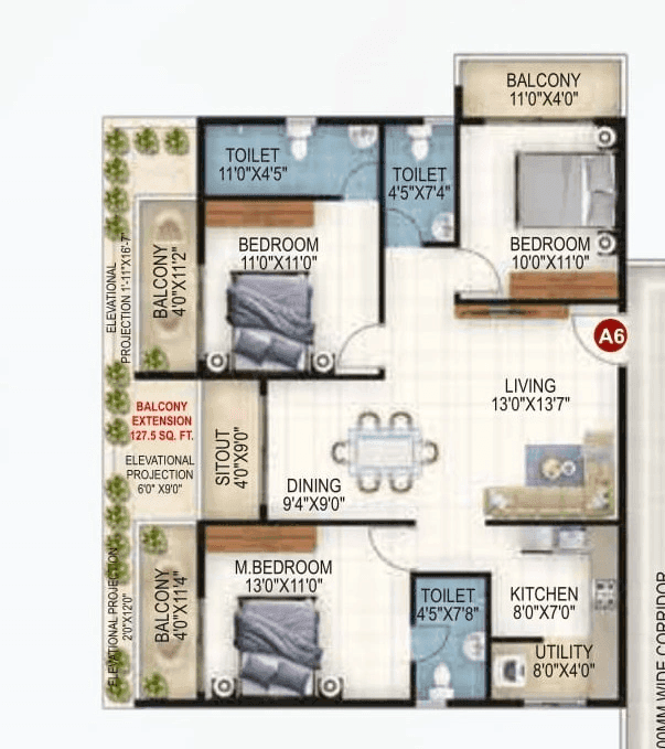 Vaishno Ambaram Unit plan - 1216 sq.ft.