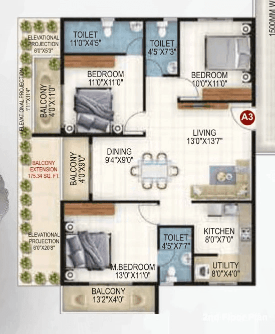 Vaishno Ambaram Unit plan - 1227 sq.ft.