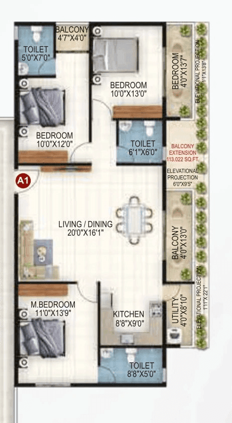 Vaishno Ambaram Unit plan - 1270 sq.ft.
