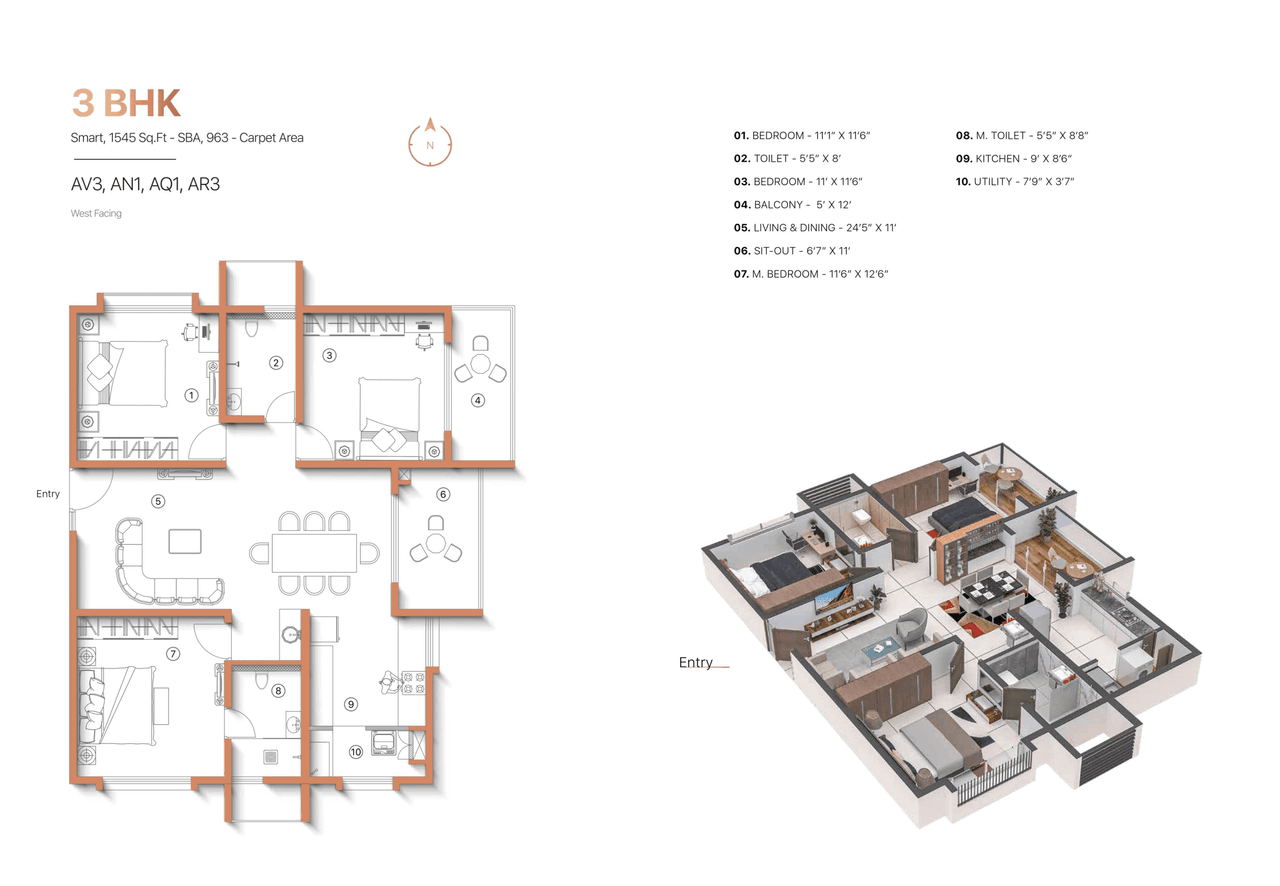Sanjeevini Adwaith Unit plan - 963 sq.ft.