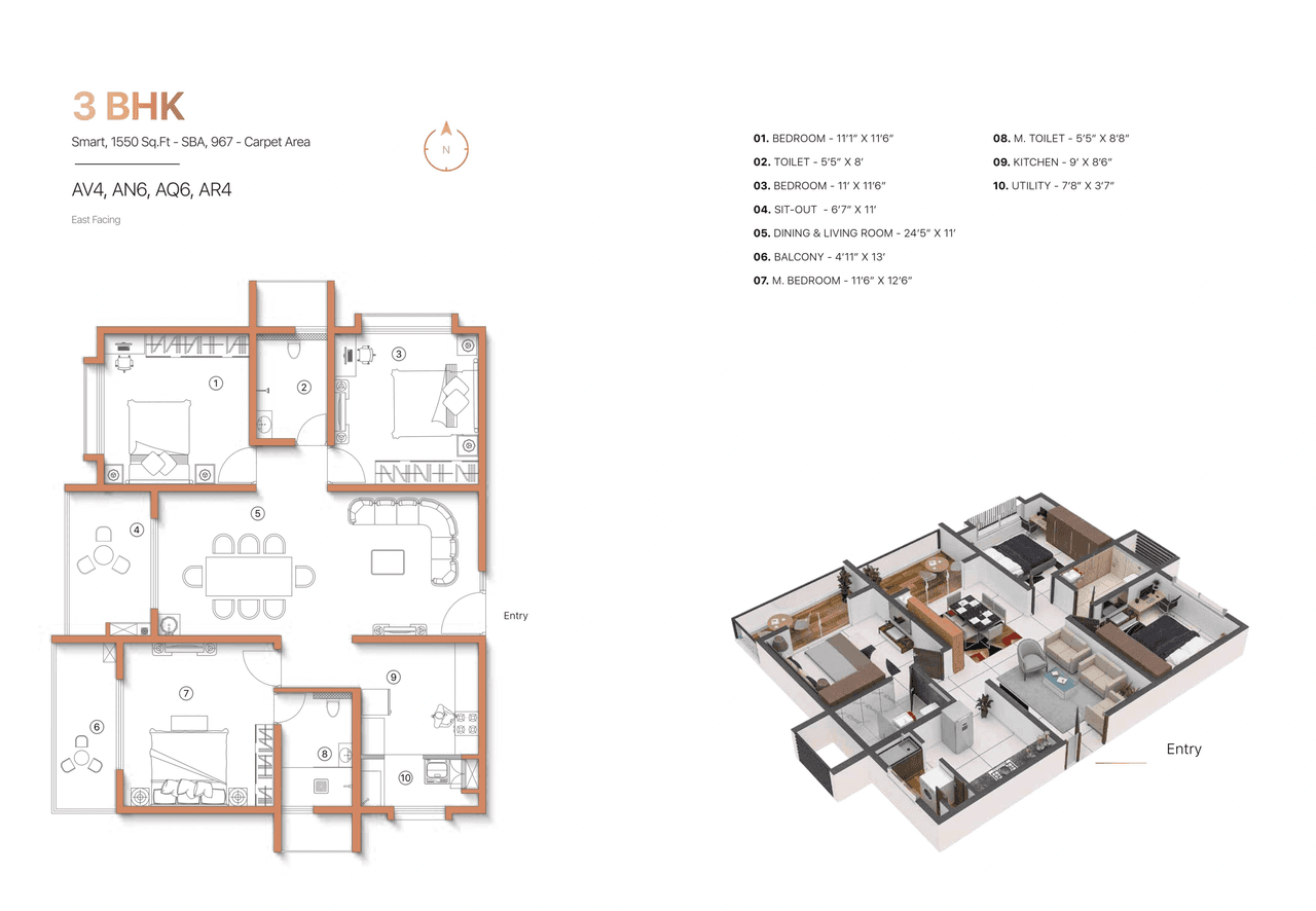 Sanjeevini Adwaith Unit plan - 967 sq.ft.