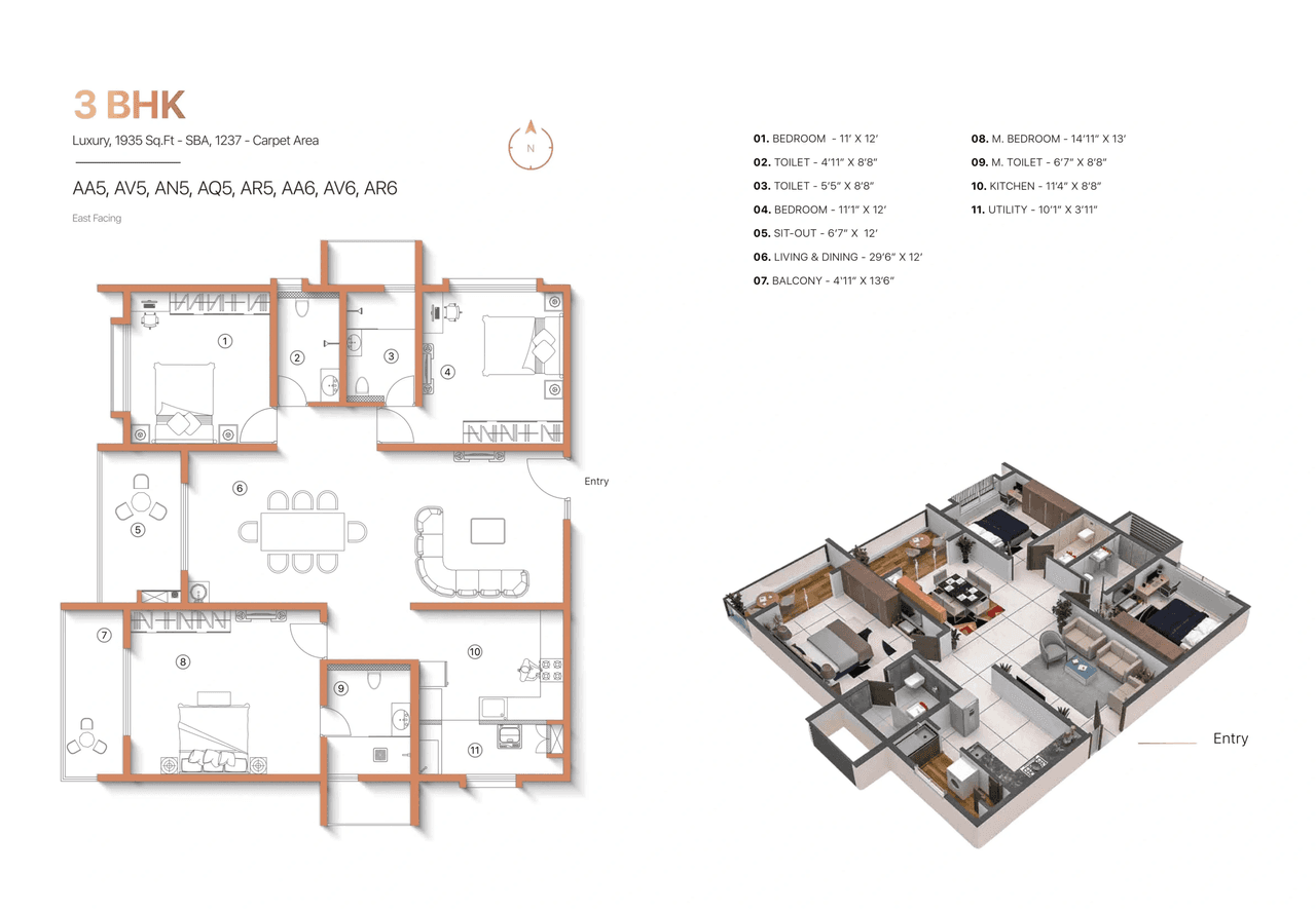 Sanjeevini Adwaith Unit plan - 1237 sq.ft.