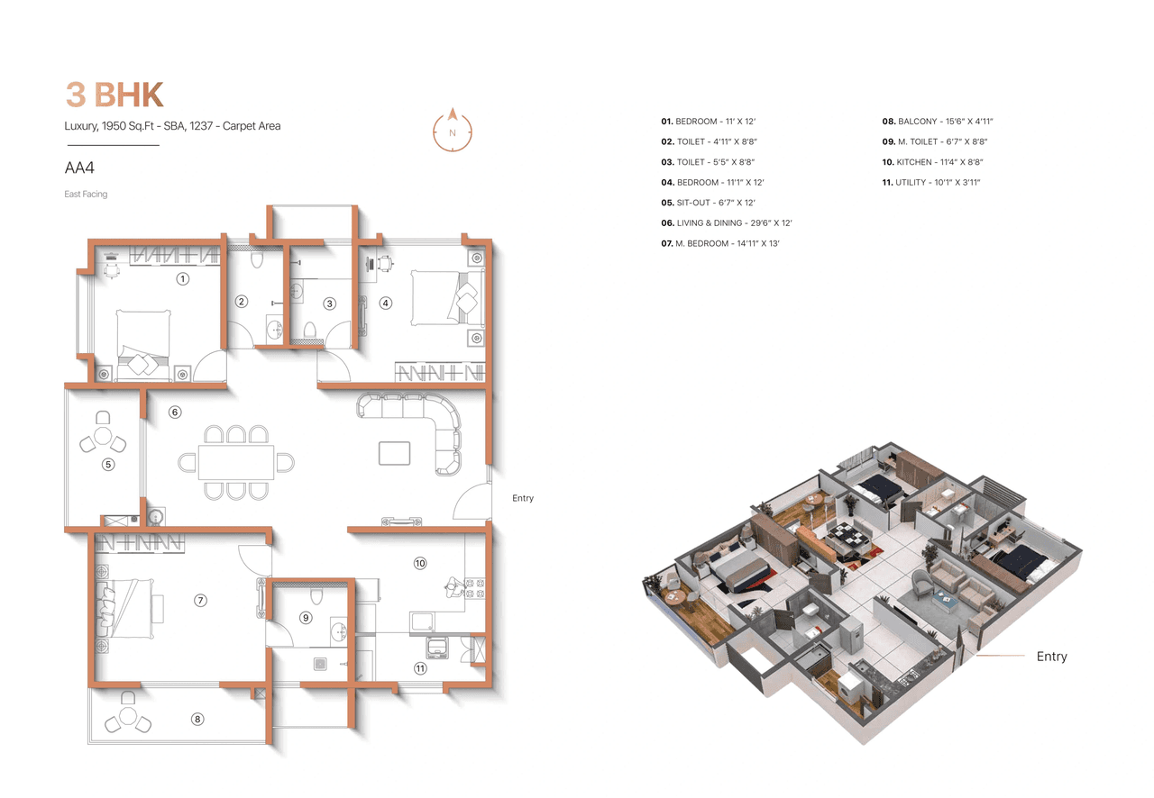 Sanjeevini Adwaith Unit plan - 1239 sq.ft.
