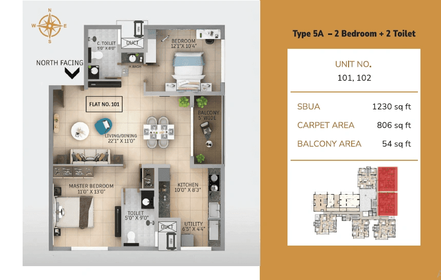 Sapthagiri Nirvana Unit plan - 873 sq.ft.