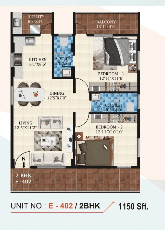 Mathapathi Grand Field Unit plan - 862 sq.ft.