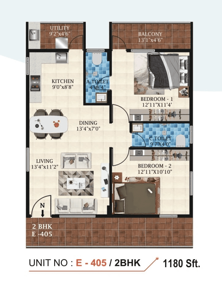 Mathapathi Grand Field Unit plan - 888 sq.ft.