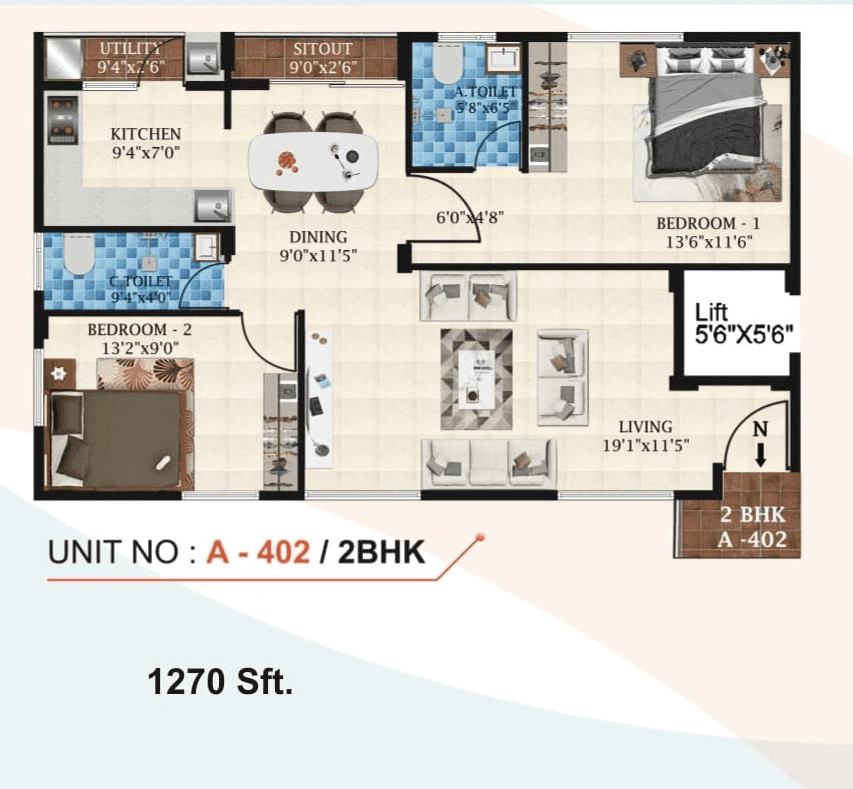 Mathapathi Grand Field Unit plan - 948 sq.ft.