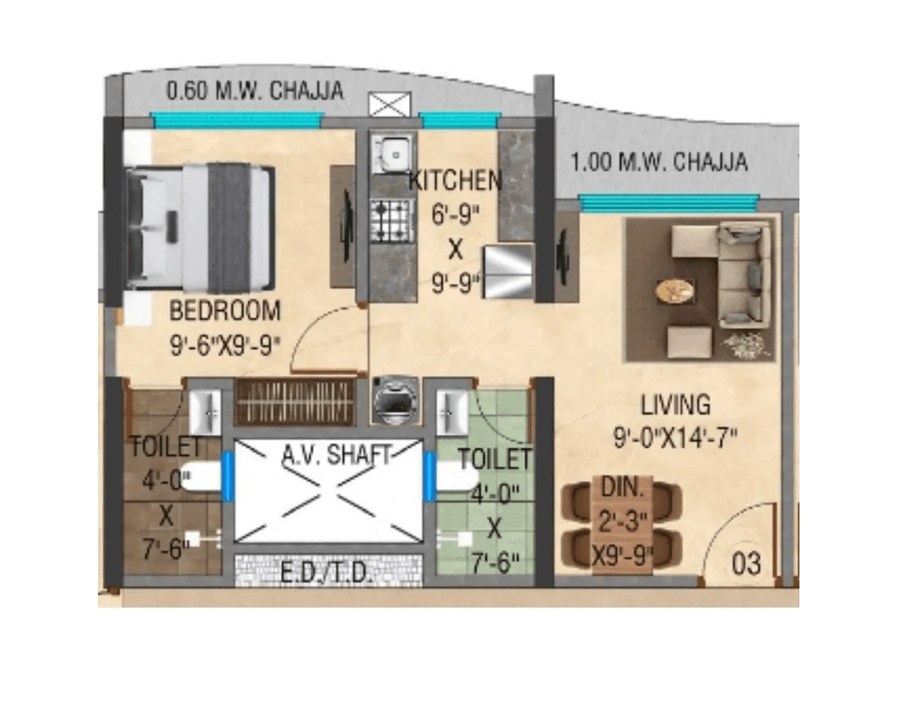 Sethia Marine View Unit plan - 385 sq.ft.