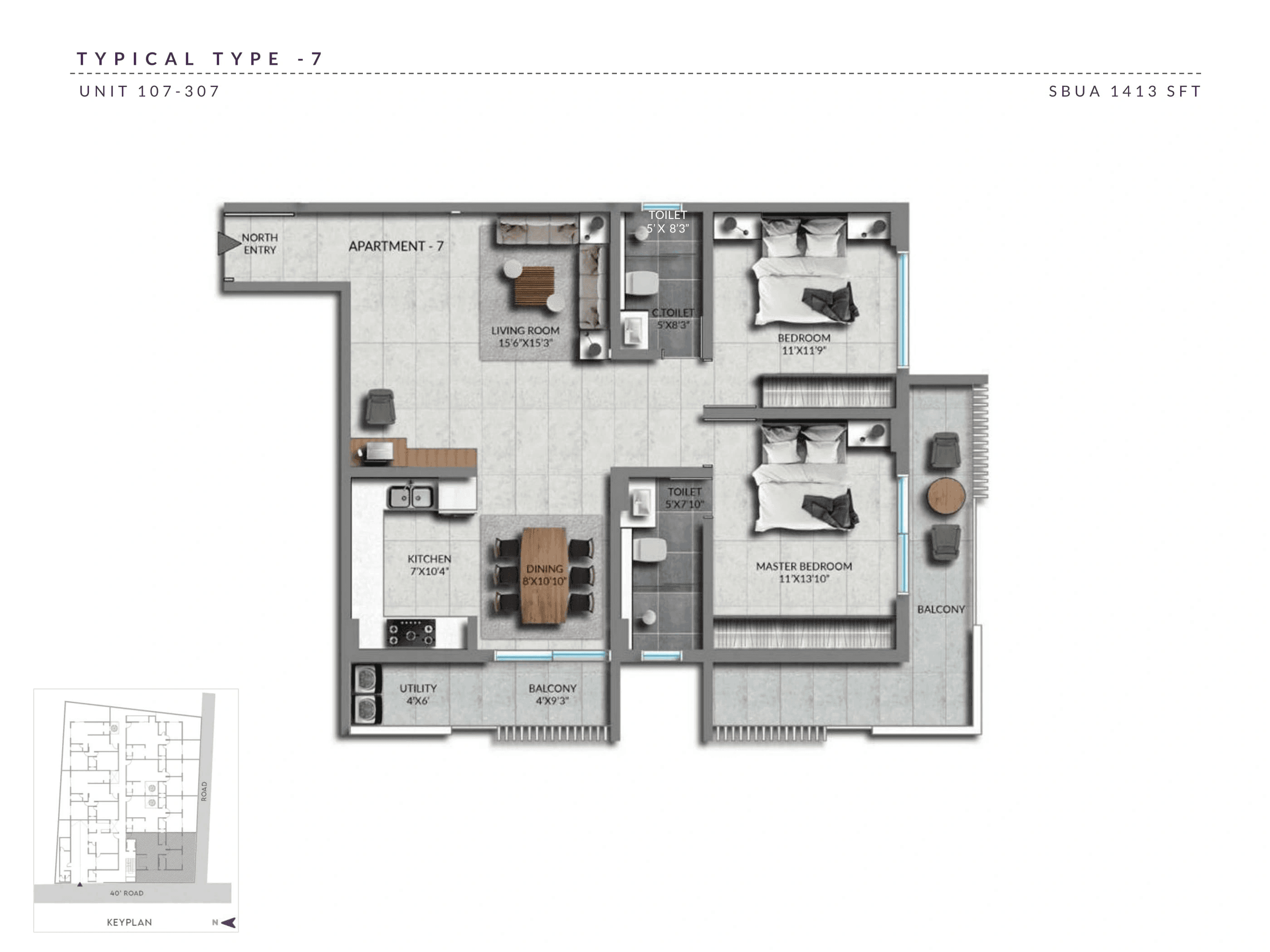 Unit plan - 989 sq.ft.