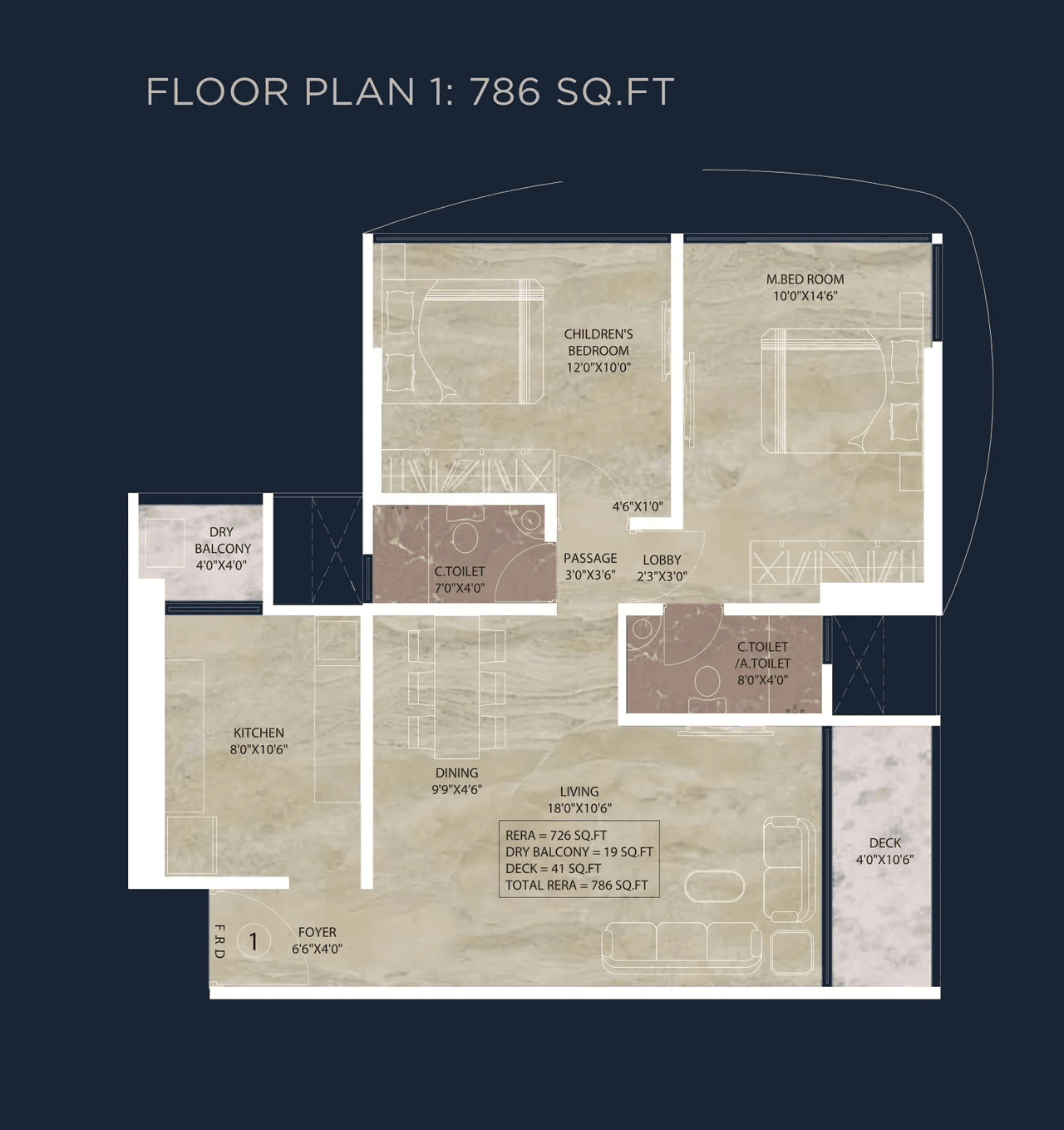 Bhatia Auriga 9 Unit plan - 786 sq.ft.