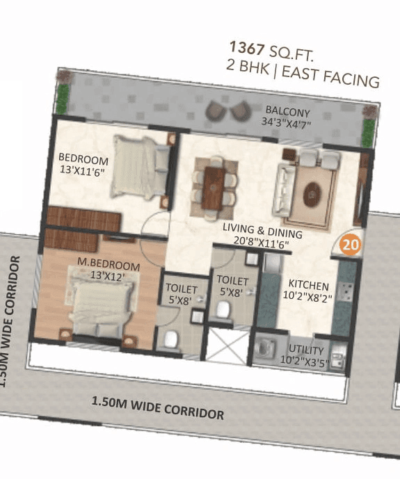 Infinity Green Woods Unit plan - 956 sq.ft.