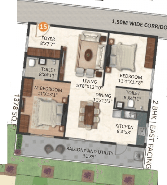 Infinity Green Woods Unit plan - 964 sq.ft.