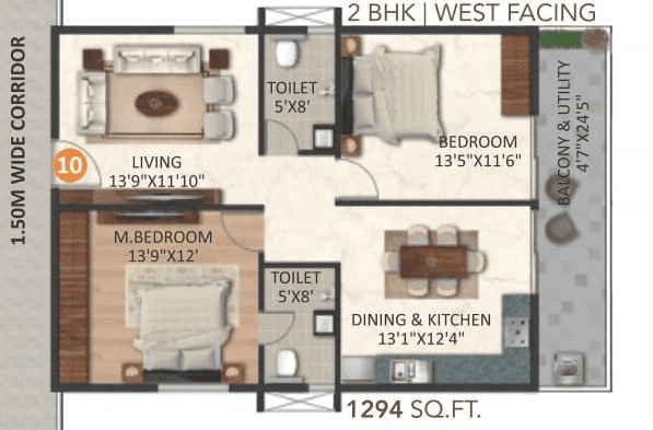Infinity Green Woods Unit plan - 905 sq.ft.