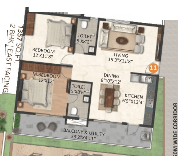 Infinity Green Woods Unit plan - 949 sq.ft.