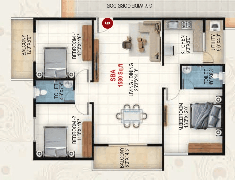 Udbhav Gokulam Unit plan - 1185 sq.ft.