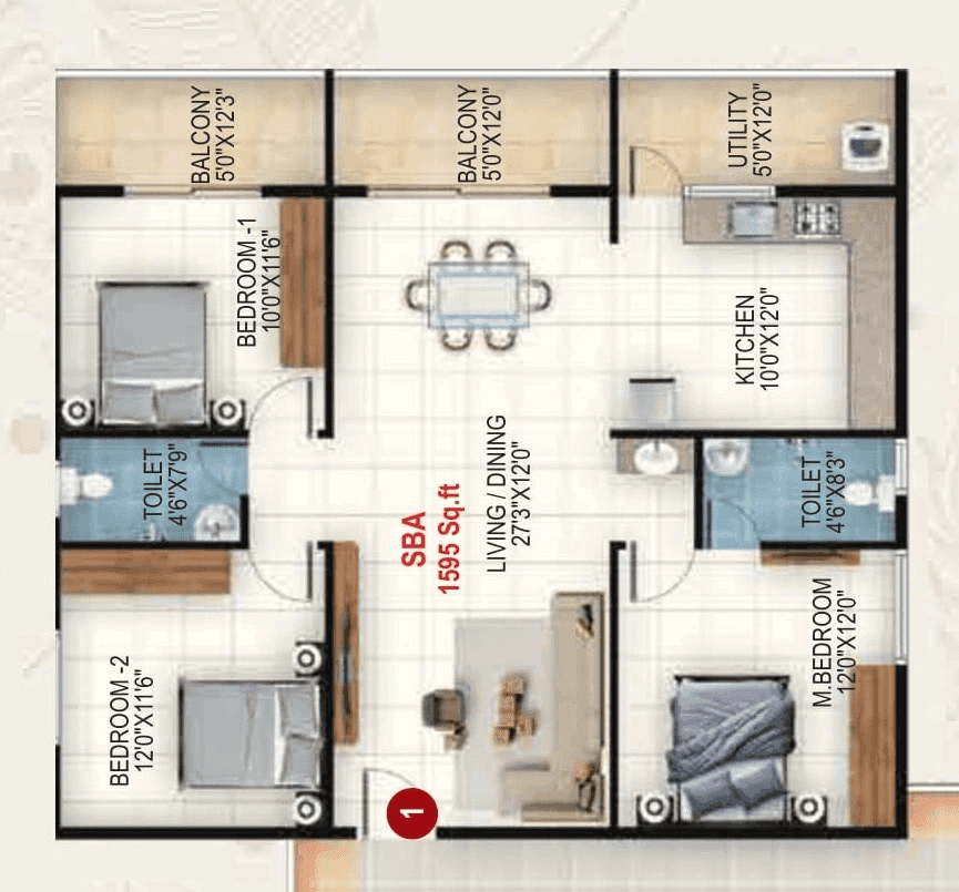 Udbhav Gokulam Unit plan - 1196 sq.ft.
