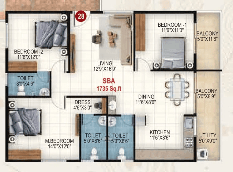 Udbhav Gokulam Unit plan - 1301 sq.ft.