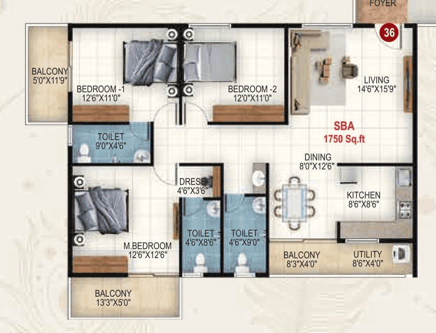 Udbhav Gokulam Unit plan - 1312 sq.ft.