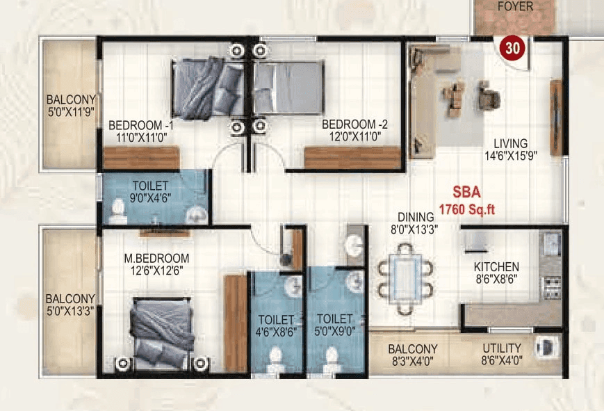 Udbhav Gokulam Unit plan - 1320 sq.ft.