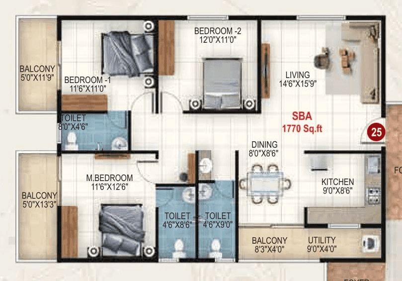 Udbhav Gokulam Unit plan - 1327 sq.ft.