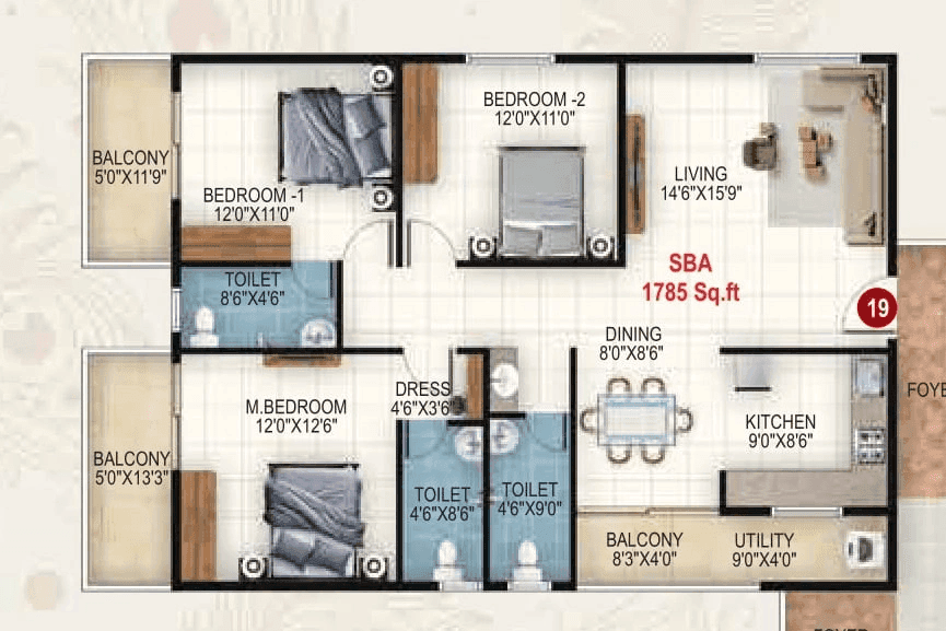 Udbhav Gokulam Unit plan - 1338 sq.ft.