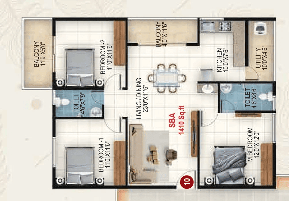 Udbhav Gokulam Unit plan - 1057 sq.ft.