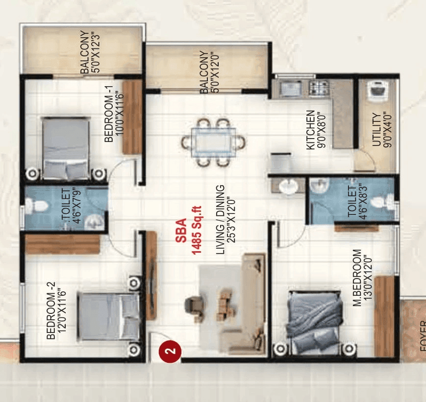 Udbhav Gokulam Unit plan - 1113 sq.ft.