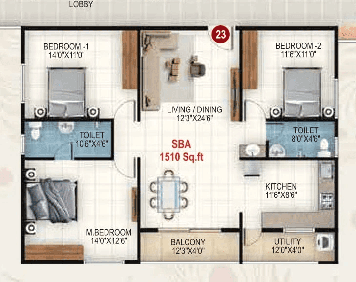 Udbhav Gokulam Unit plan - 1132 sq.ft.