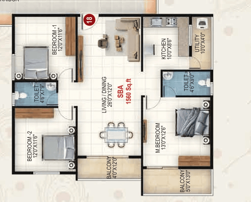 Udbhav Gokulam Unit plan - 1170 sq.ft.