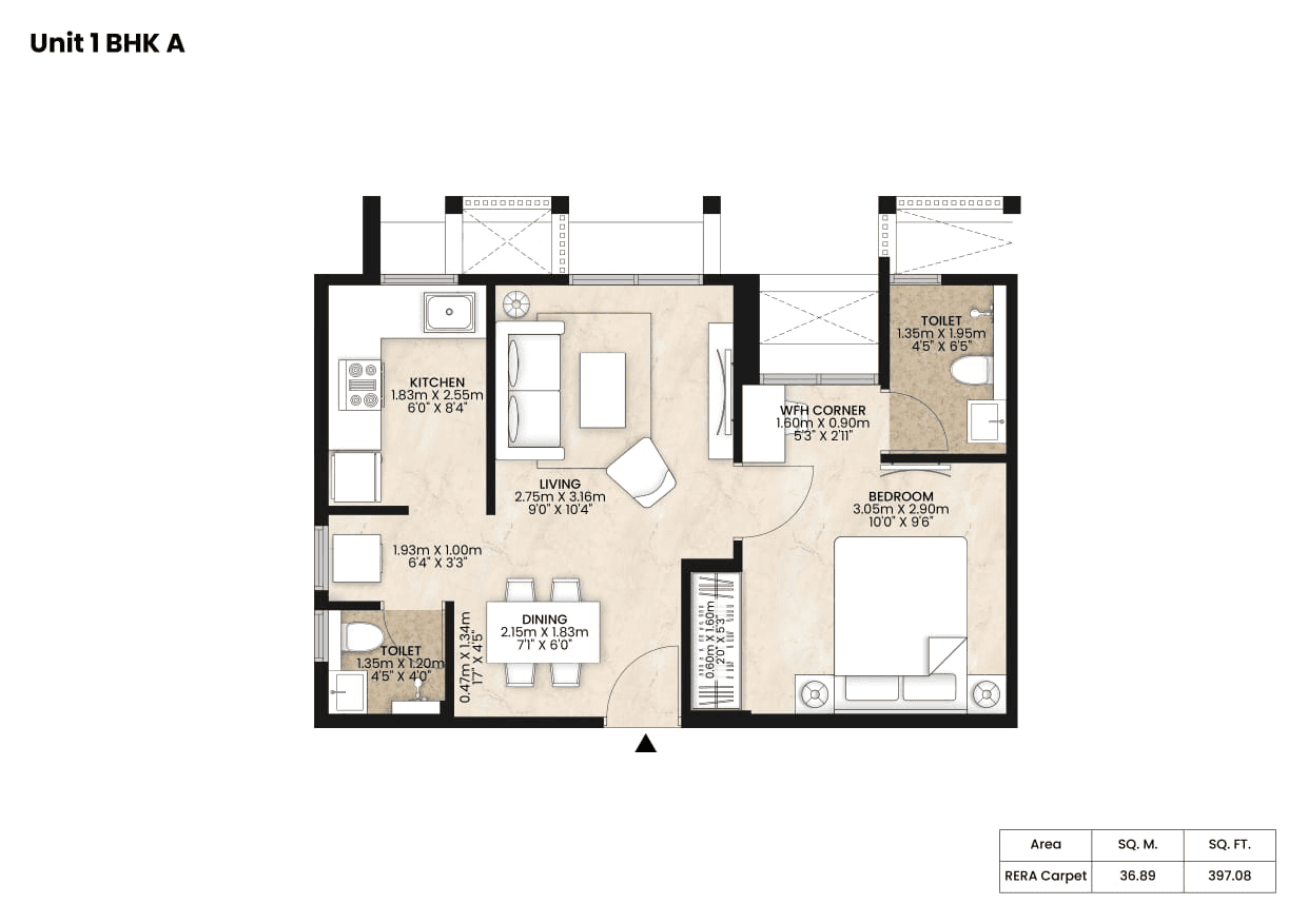 Mahindra Happinest Kalyan Unit plan - 397 sq.ft.