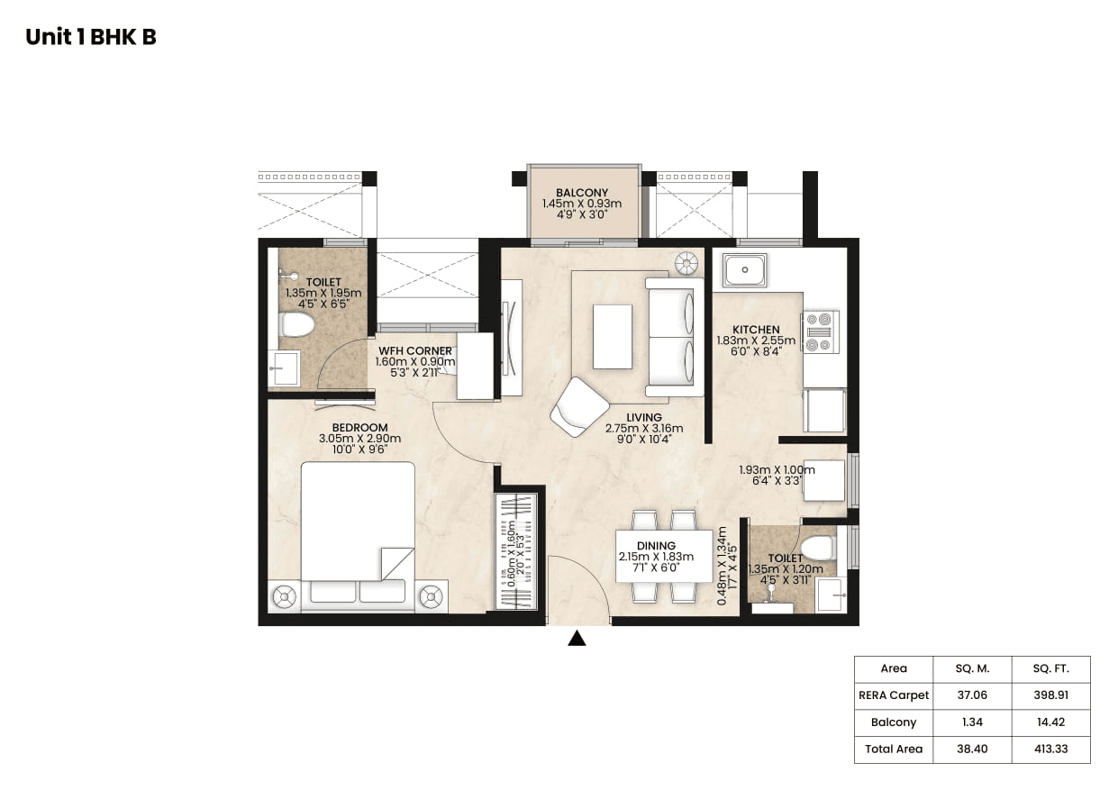 Mahindra Happinest Kalyan Unit plan - 413 sq.ft.