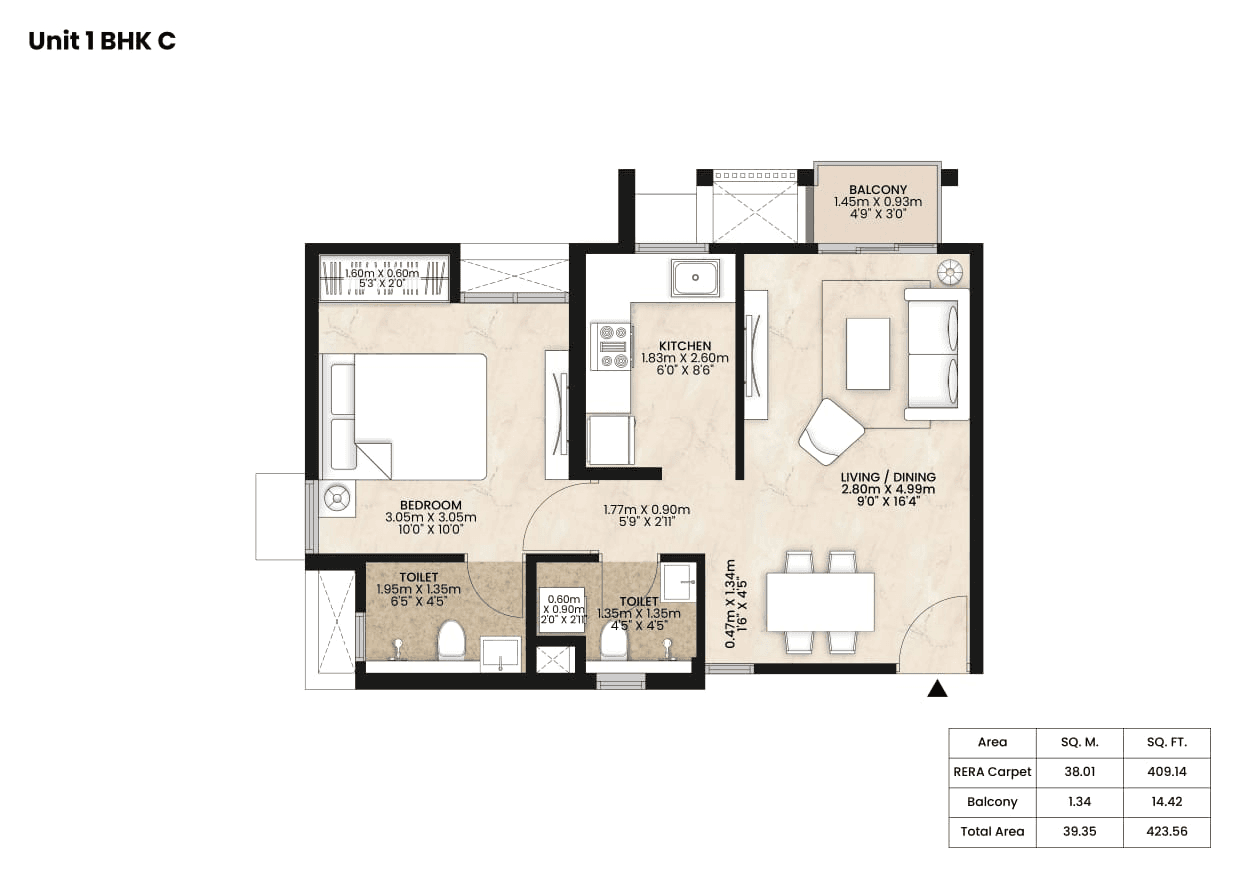 Mahindra Happinest Kalyan Unit plan - 423 sq.ft.