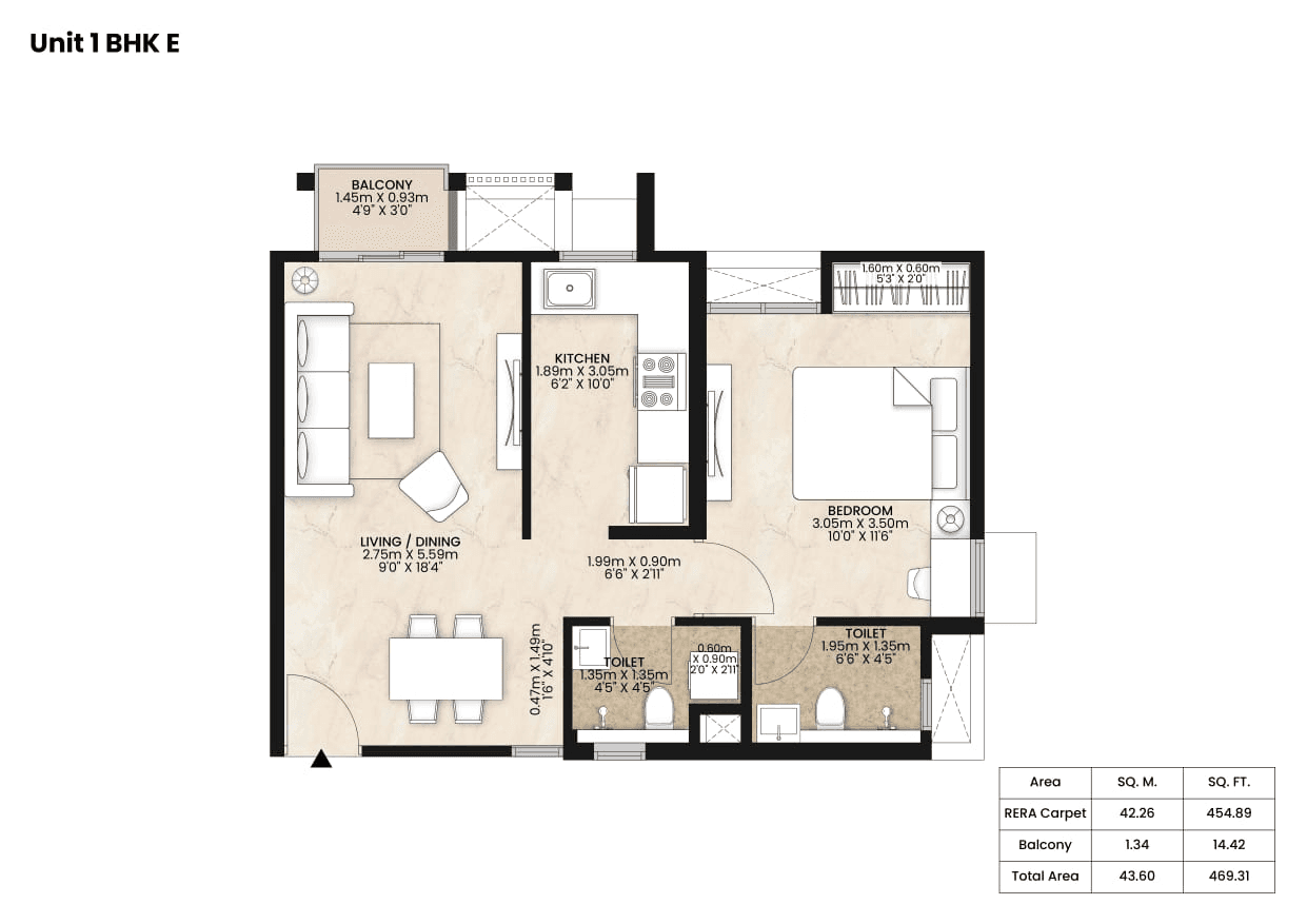 Mahindra Happinest Kalyan Unit plan - 469 sq.ft.