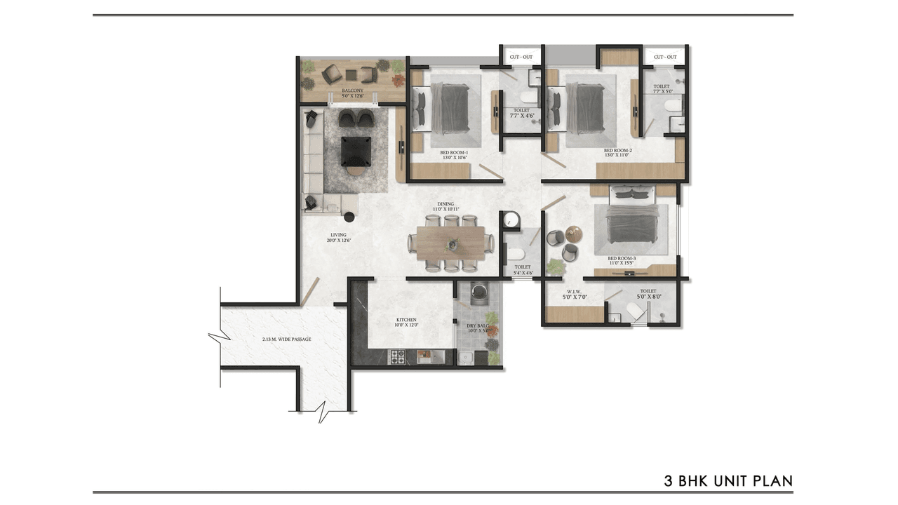 Triaa Rezo Unit plan - 1423 sq.ft.