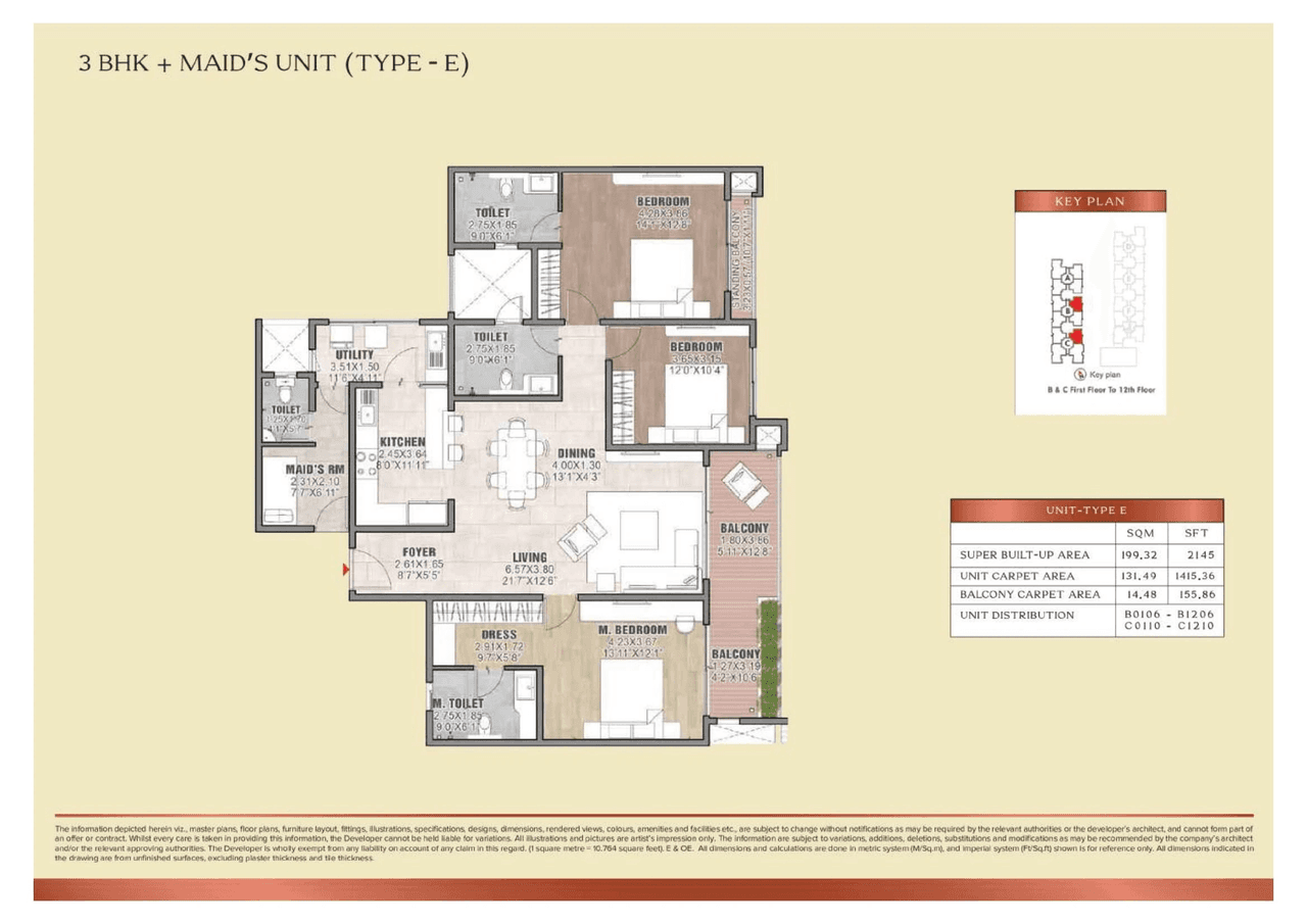 Brigade Insignia Unit plan - 1415 sq.ft.