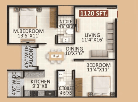 Green Leaf Divine Unit plan - 789 sq.ft.