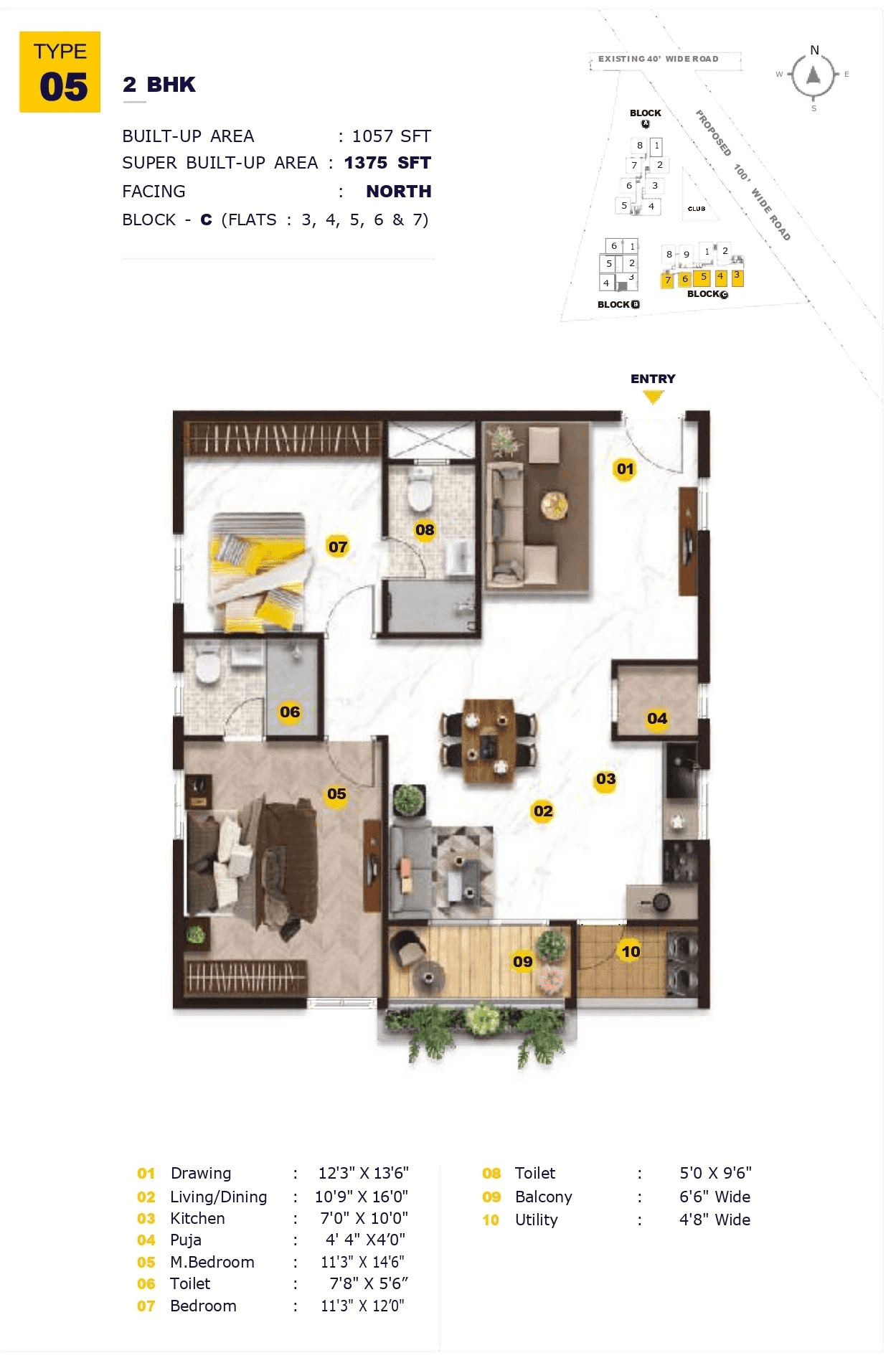 E-Infra Elegant Nivasa Unit plan - 1073 sq.ft.
