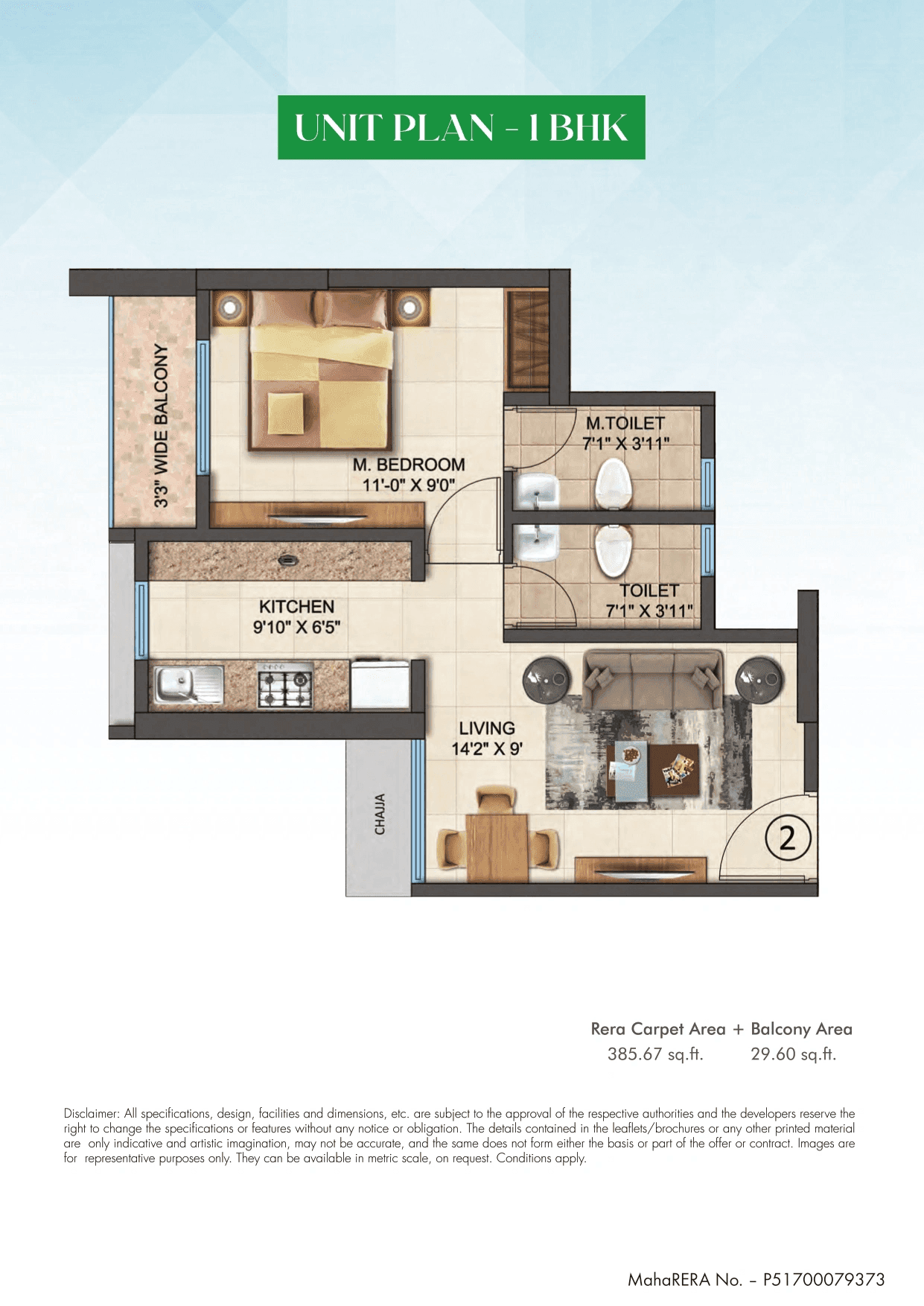 Amaatra Tropical Bliss Unit plan - 415 sq.ft.