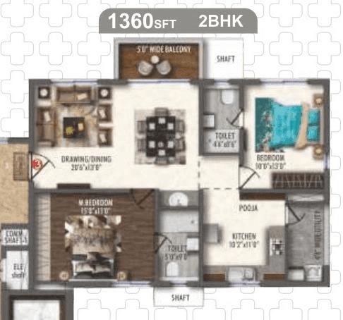 Vertex 33 West Unit plan - 1020 sq.ft.