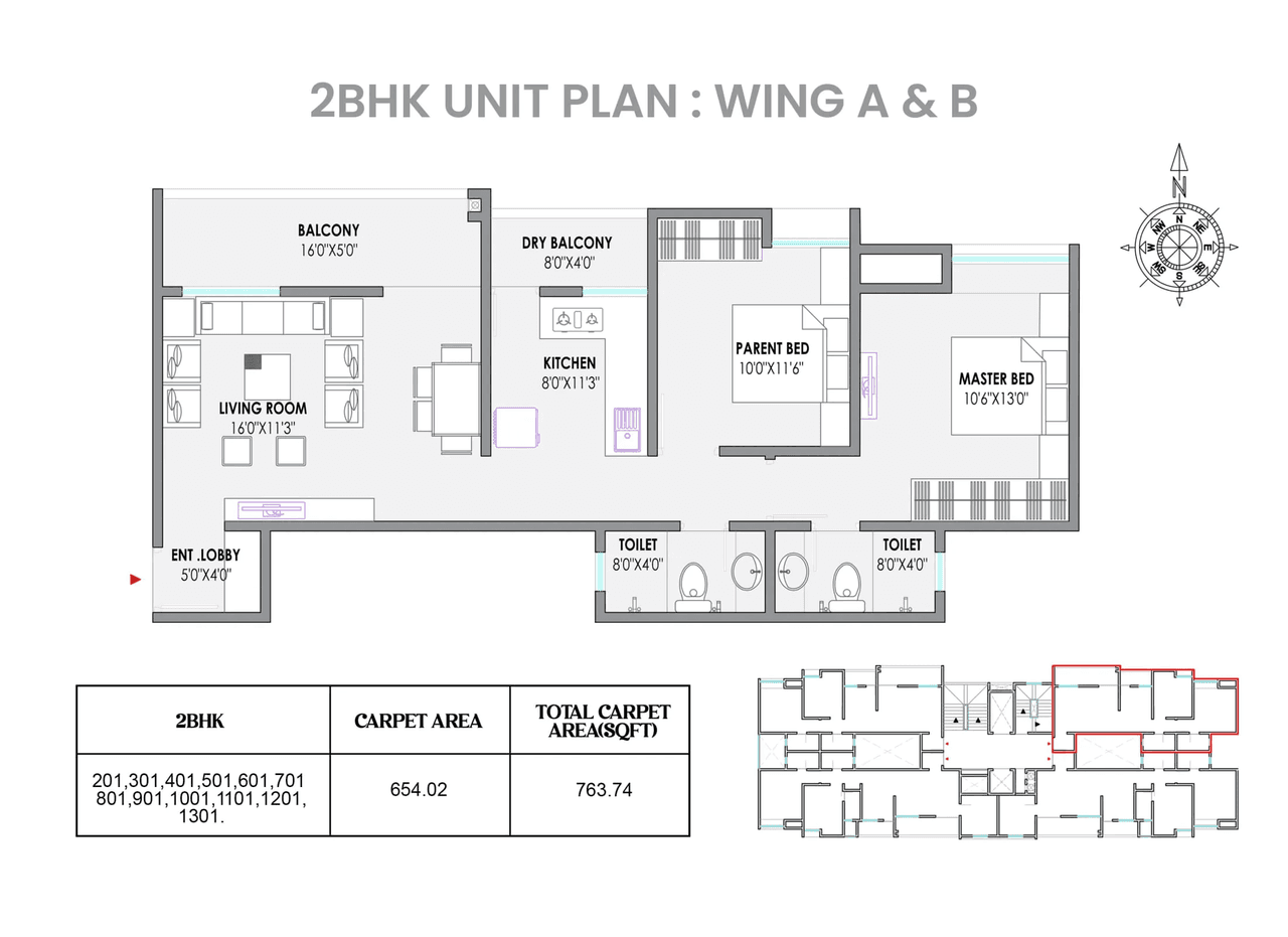 Adya Alcove Unit plan - 764 sq.ft.