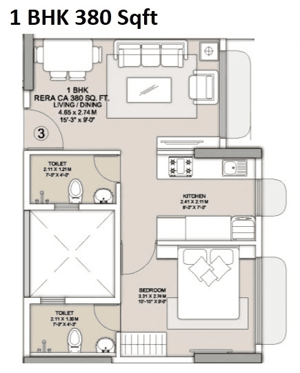 Vighnaharta Enclave Unit plan - 380 sq.ft.