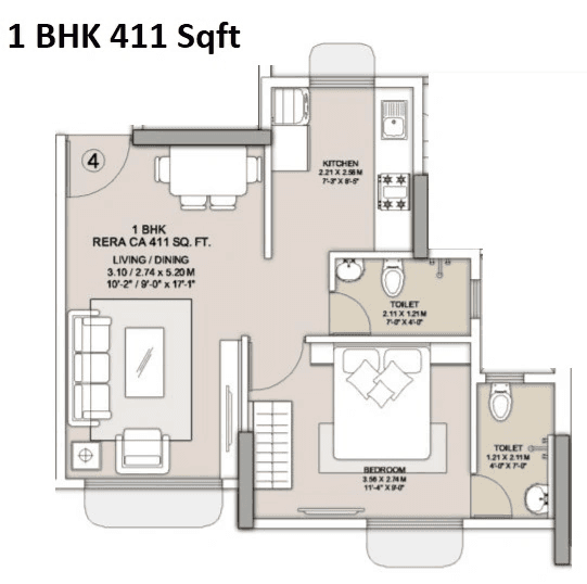 Unit plan - 411 sq.ft.
