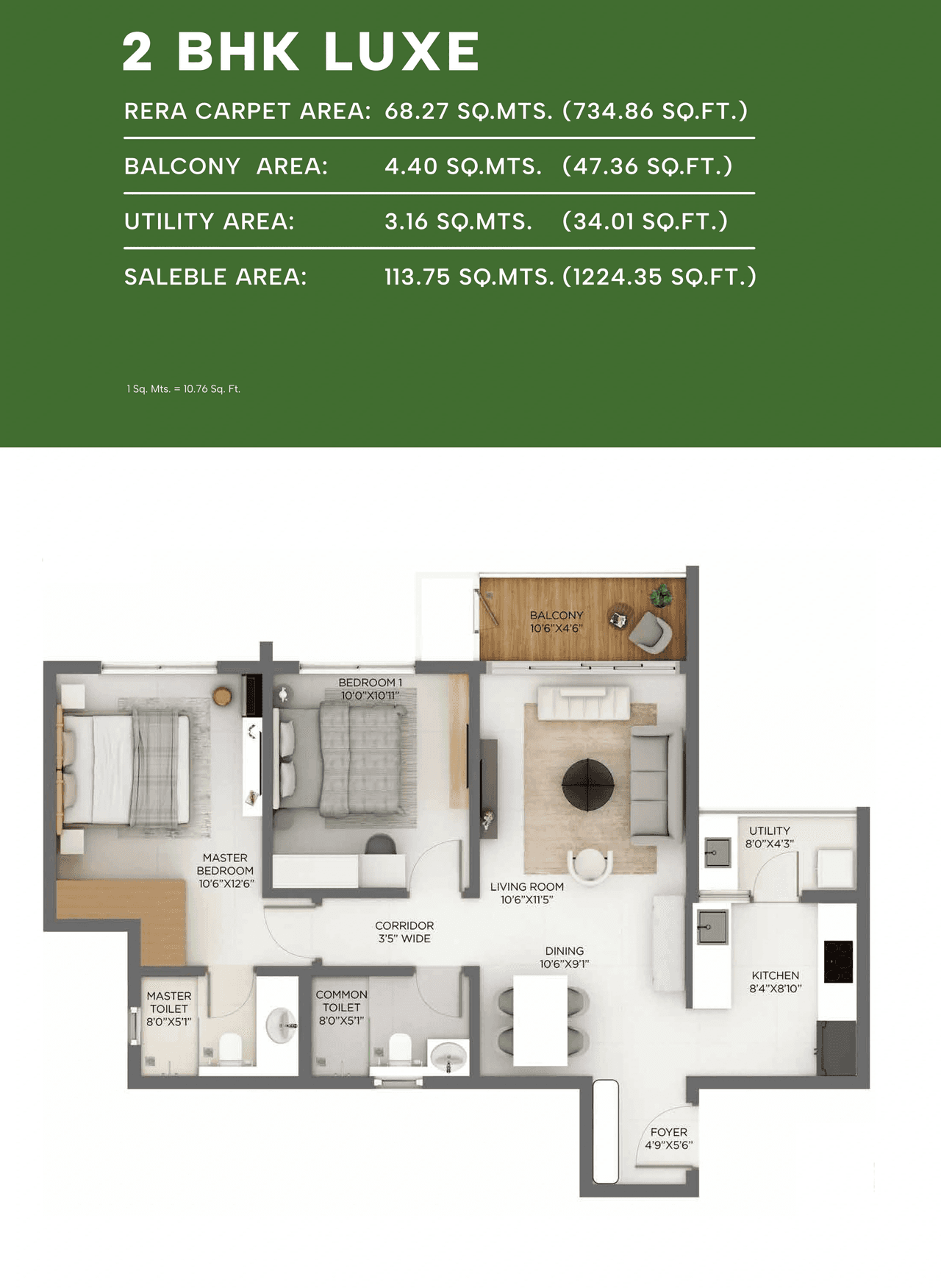 Godrej Parkshire Unit plan - 734 sq.ft.