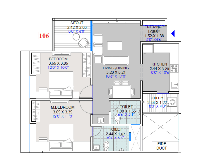 Majestique Swapnangan Unit plan - 773 sq.ft.