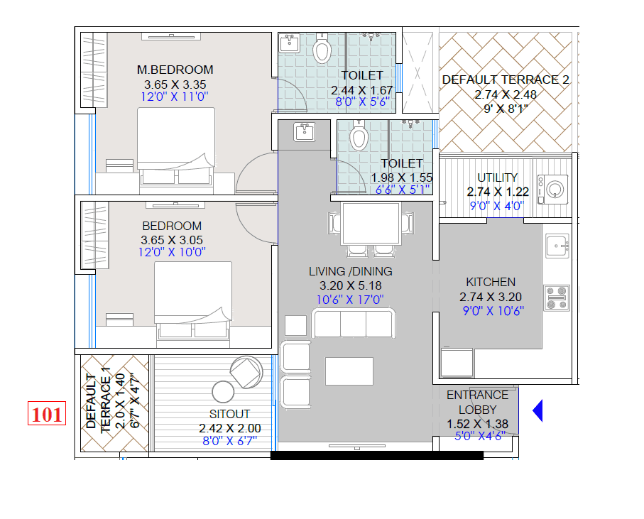 Majestique Swapnangan Unit plan - 786 sq.ft.