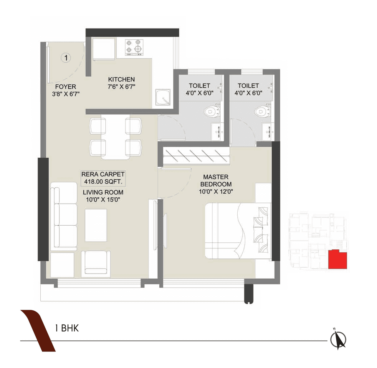 Dotom Gorai Unit plan - 418 sq.ft.